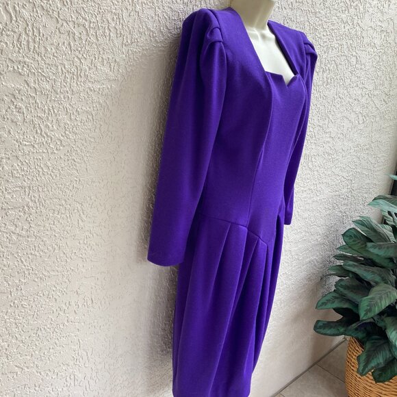 NEIMAN MARCUS Wool 70S DRESS Sz 10 Purple Vintage - Picture 6 of 11